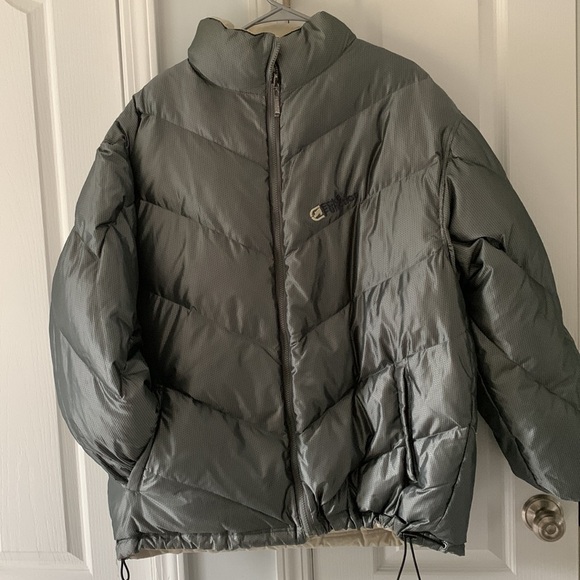 Ecko Function Silver Beige Reversible Down Jacket size Large bomber winter ski - Picture 1 of 16